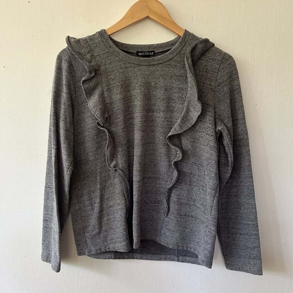 J.Crew Mercantile Top Small Gray Ruffle‎ Front Thick Old Money Preppy